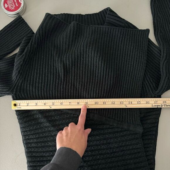 Ann Taylor Women Knit Cardigan Med Black Ribbed Cable Knit Open Front Wool Blend - Picture 10 of 12